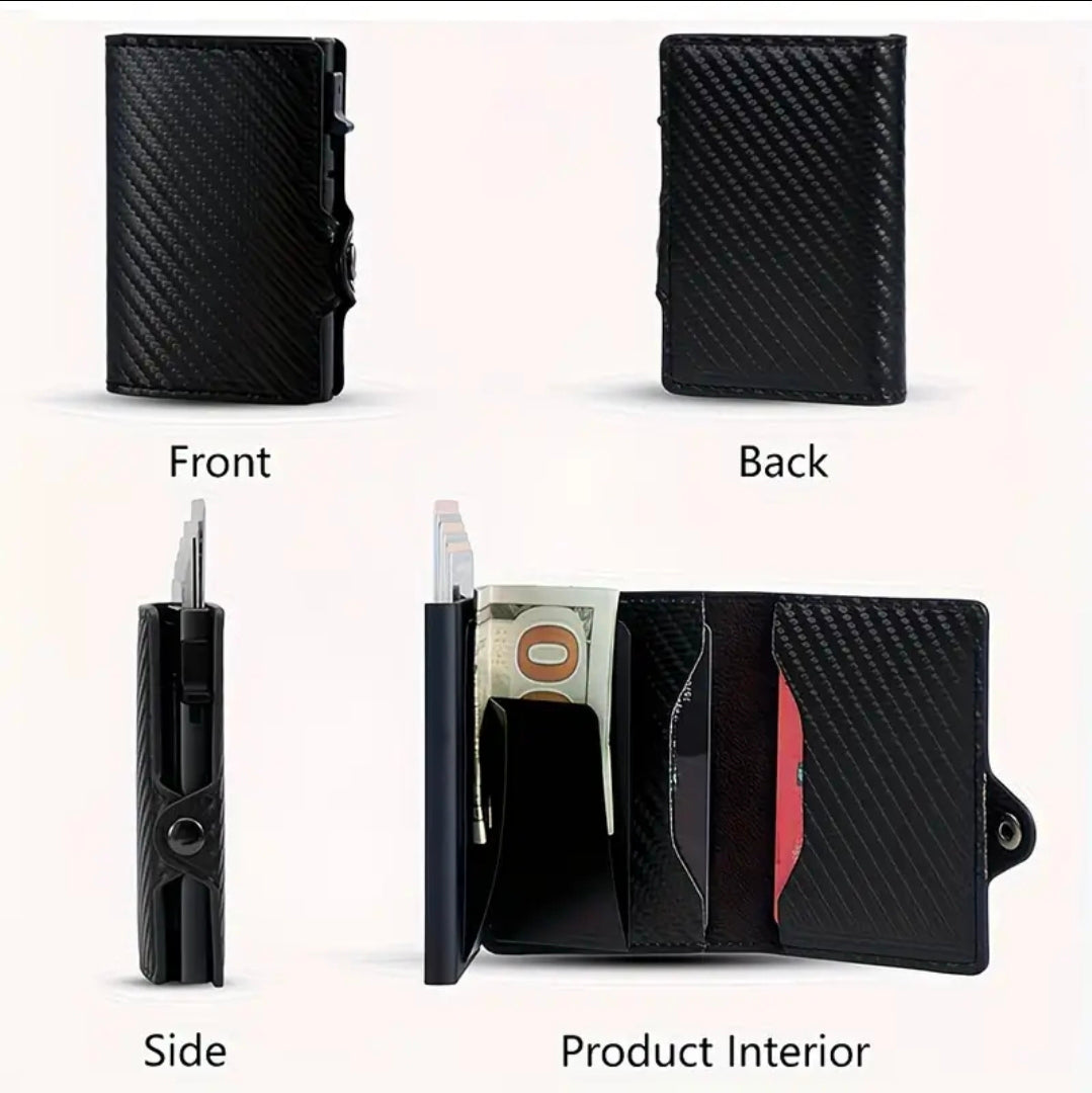 Carbon Fiber RFID Fold Wallet W/Button