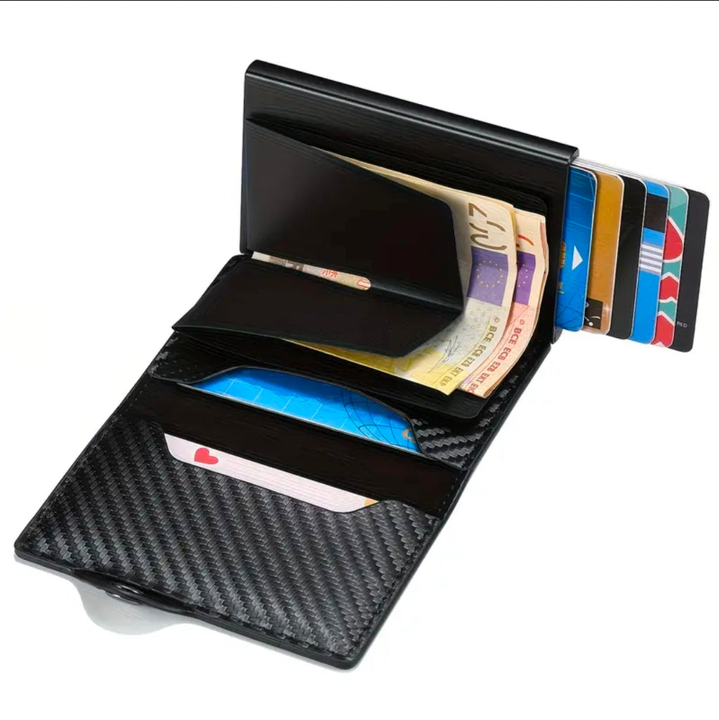 Carbon Fiber RFID Fold Wallet W/Button
