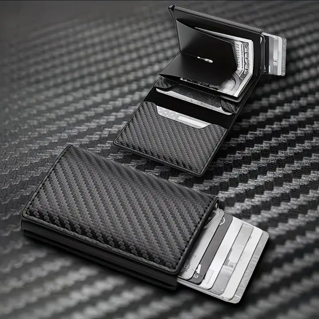 Carbon Fiber RFID Fold Wallet W/Button