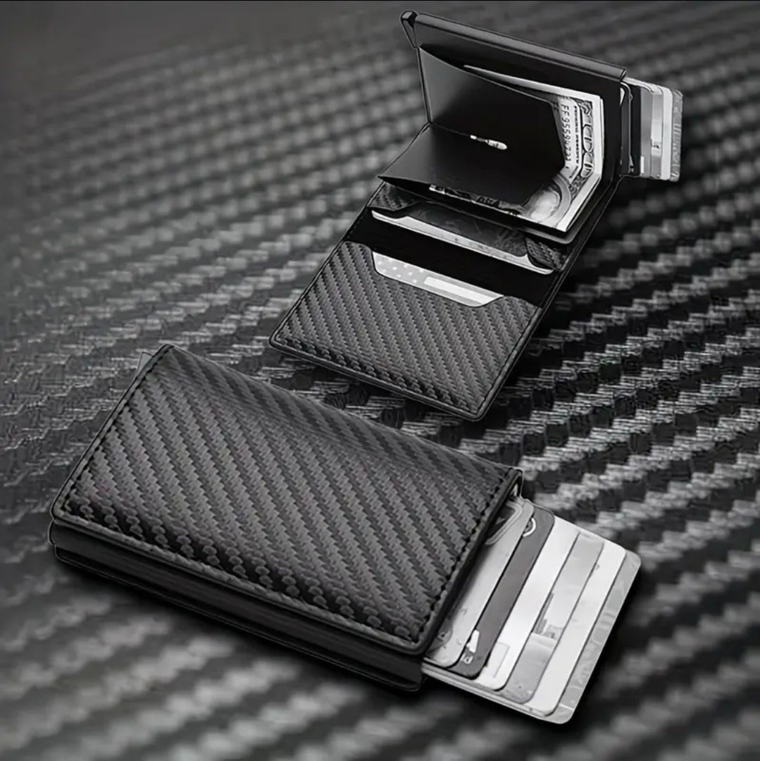 Carbon Fiber RFID Fold Wallet W/Button