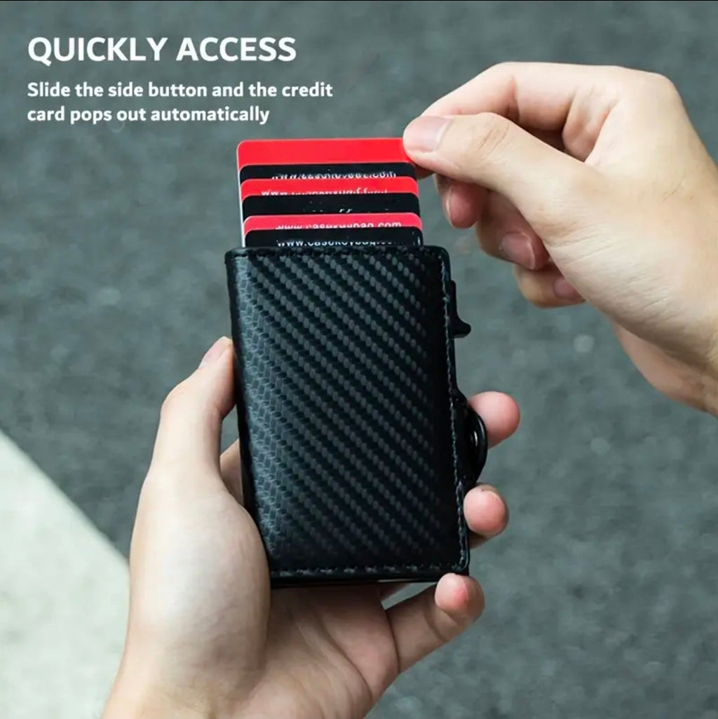 Carbon Fiber RFID Fold Wallet W/Button
