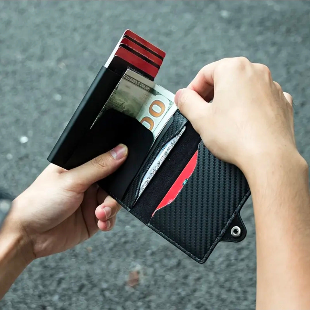 Carbon Fiber RFID Fold Wallet W/Button