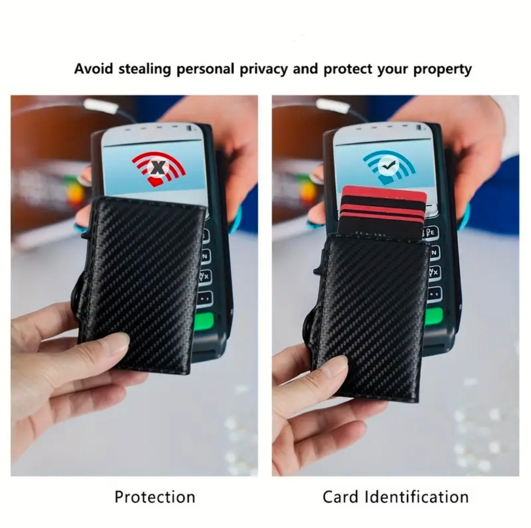 Carbon Fiber RFID Fold Wallet W/Button