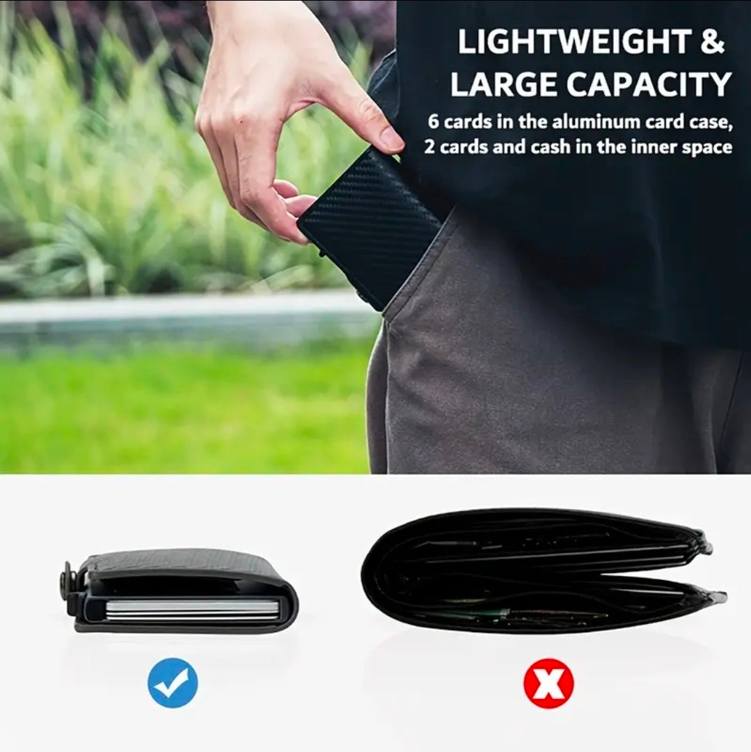 Carbon Fiber RFID Fold Wallet W/Button